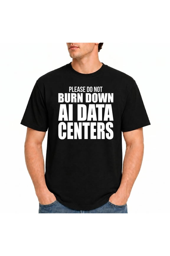 Please Do Not Burn Down AI Data Centers T-Shirt – Tech Awareness Theme – Unisex Casual Wear