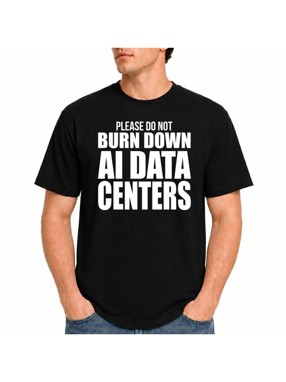 Please Do Not Burn Down AI Data Centers T-Shirt – Tech Awareness Theme – Unisex Casual Wear