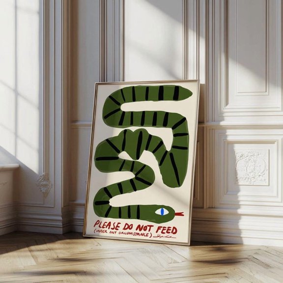 Please Do Not Feed The Snake Green Serpent Aesthetic Art Poster Print 16x24 UNFRAMED