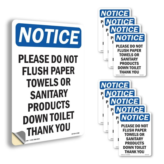 Please Do Not Flush Paper Towels OSHA Notice Vinyl Decal Label 7 Inch x 5 Inch - 10 Pack