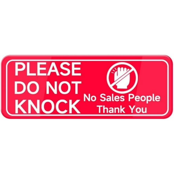 Please Do Not Knock No Sales People Thank You Sign 10"X3" Red White Acrylic - Self Stick Door Sign Wall Decal For Offices Businesses House Home