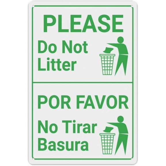 Please Do Not Litter Bilingual Spanish With Icon Sign Rustic Metal Tin Sign Home Outdoor Art Wall Decorations For Cafe Bar Kitchen 12X8Inch