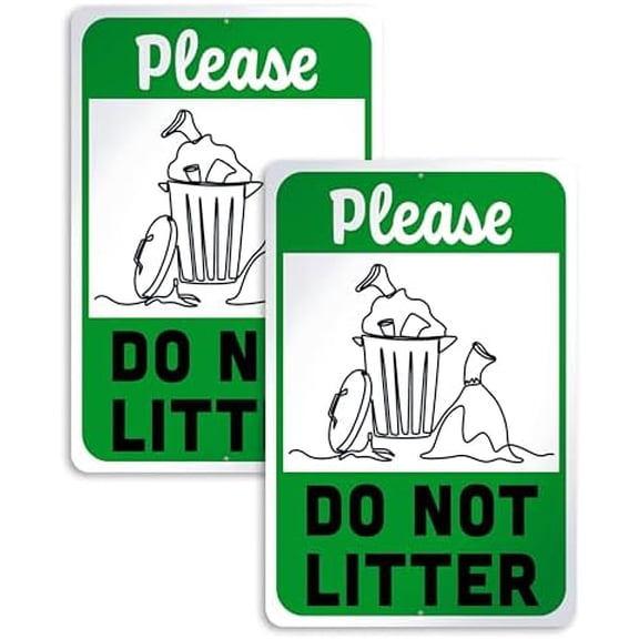 Please Do Not Litter Signs - 12x8 No Dumping Signs Private Property - No Littering Sign Outdoor 2 Pack