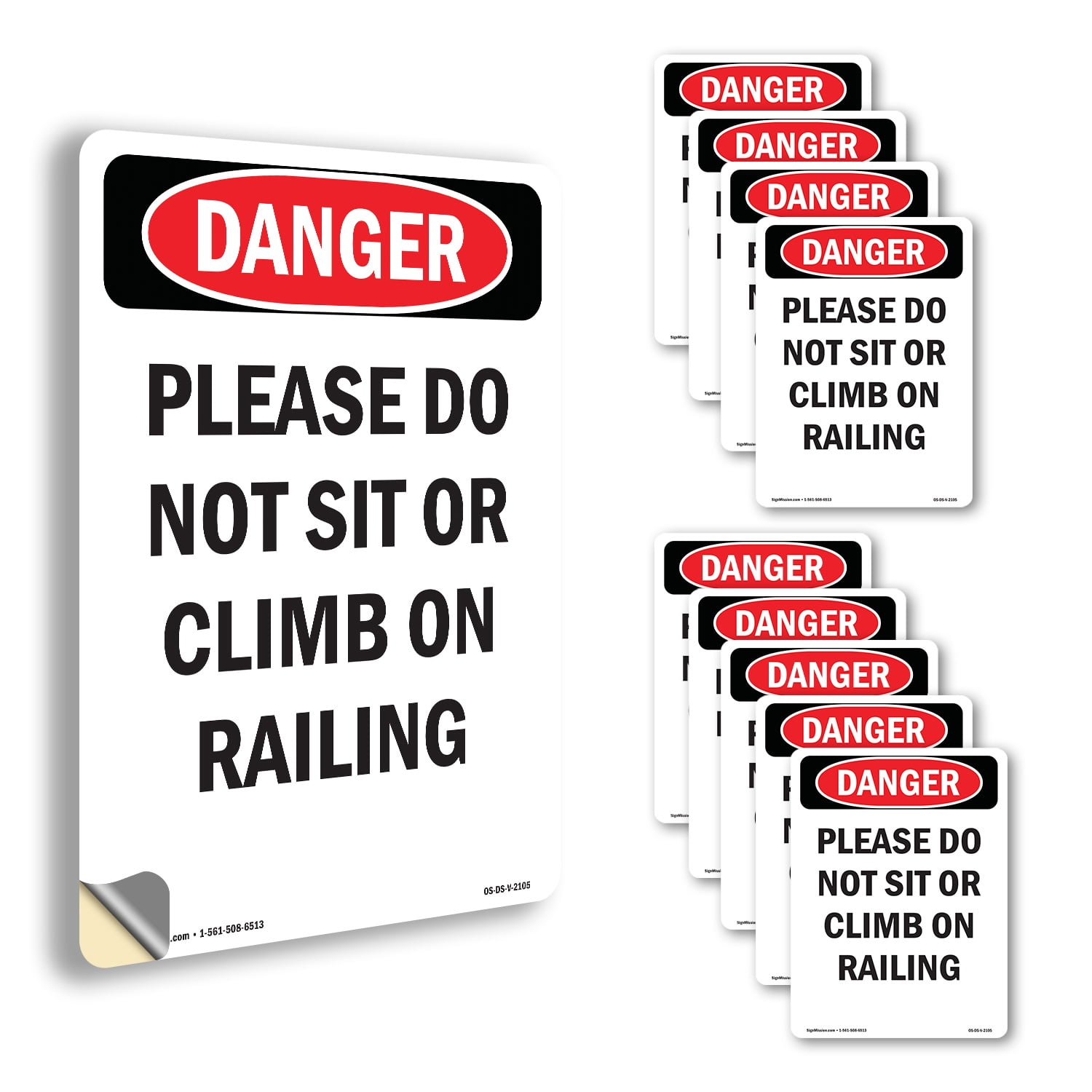 Railing Labels Please Do Not Sit Or Climb On Railing OSHA Danger Vinyl Decal Label 24 ...