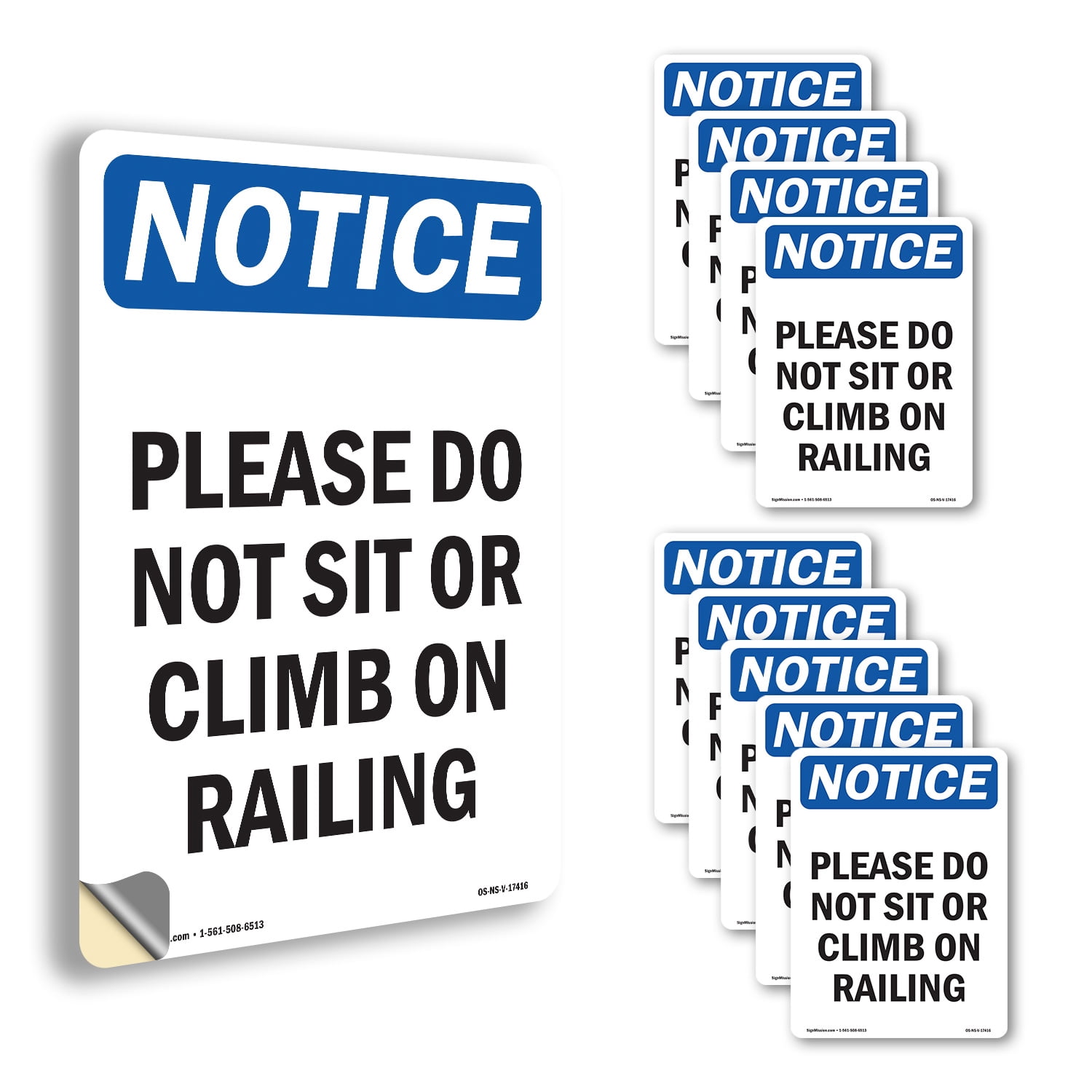 Railing Labels Please Do Not Sit Or Climb On Railing OSHA Notice Vinyl Decal Label 10 ...