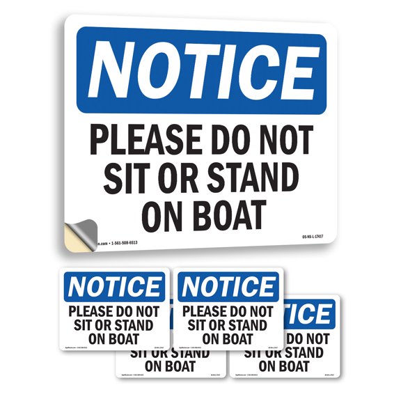 Please Do Not Sit Or Stand On Boat OSHA Notice Vinyl Decal Label 5 Inch x 3.5 Inch - 5 Pack