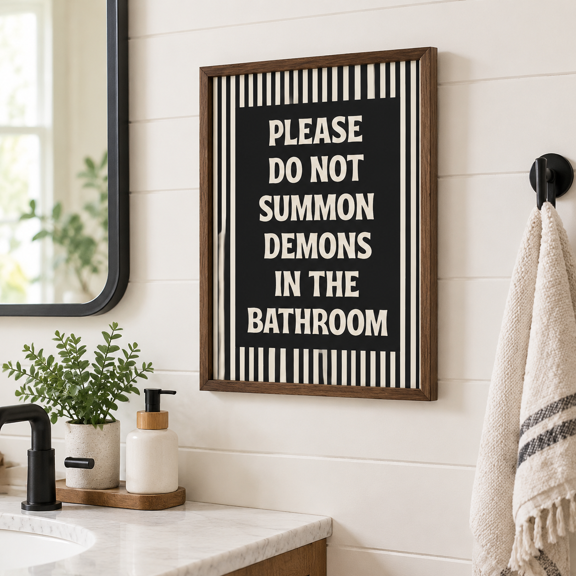 Please Do Not Summon Demons In The Bathroom Canvas Art Print, Ghost H Framed, 24"L x 16"W