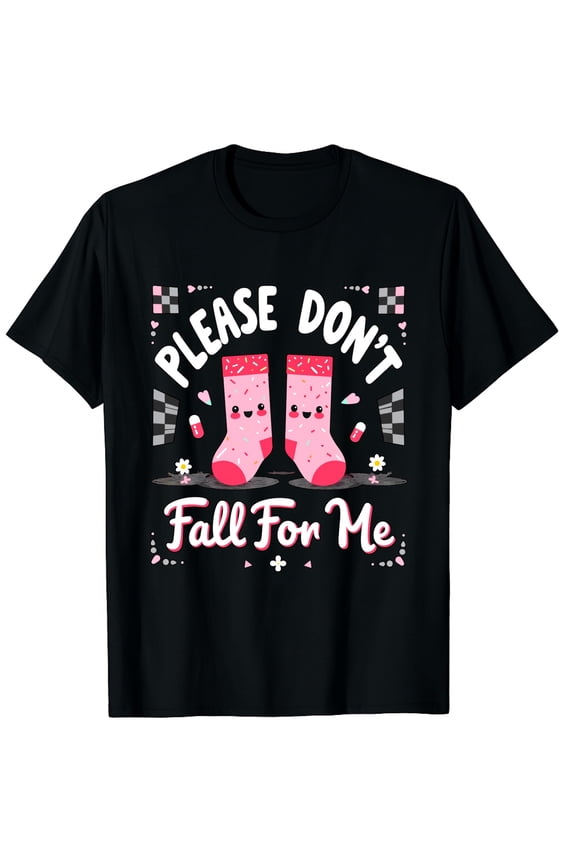 Please Don't Fall for Me RN PCT CNA Funny Nurse Valentine Graphic Black T-Shirt for Men and Women