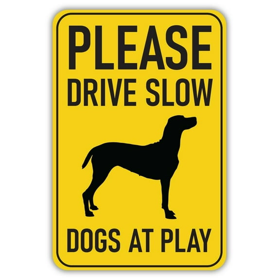 Please Drive Slow Dogs At Play Metal Sign Size: 16 x 12 Inch