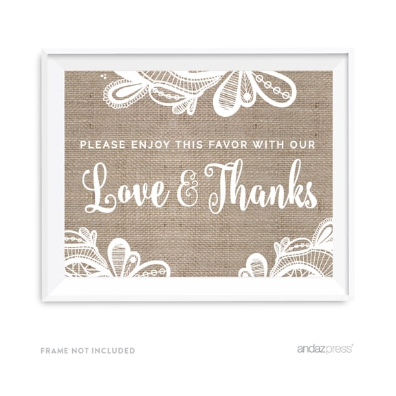 Koyal Wholesale Burlap Lace Favor Wedding Sign 8.5x11 Rustic Party Decor
