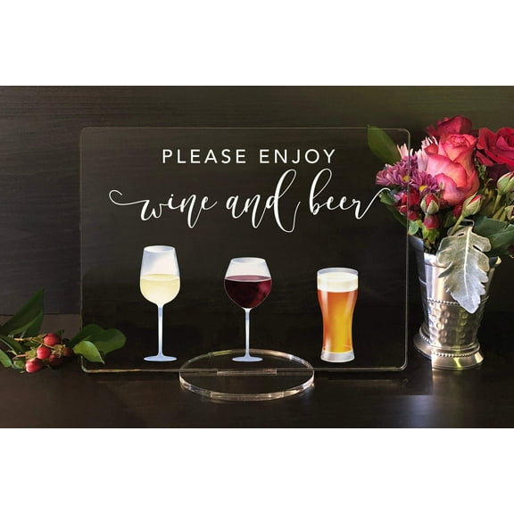 Please Enjoy Wine and Beer - Open Bar Sign - Open Bar for Wedding, Bar Menu Sign, Wedding Open Bar - Wine - Beer Acrylic Wedding Sign