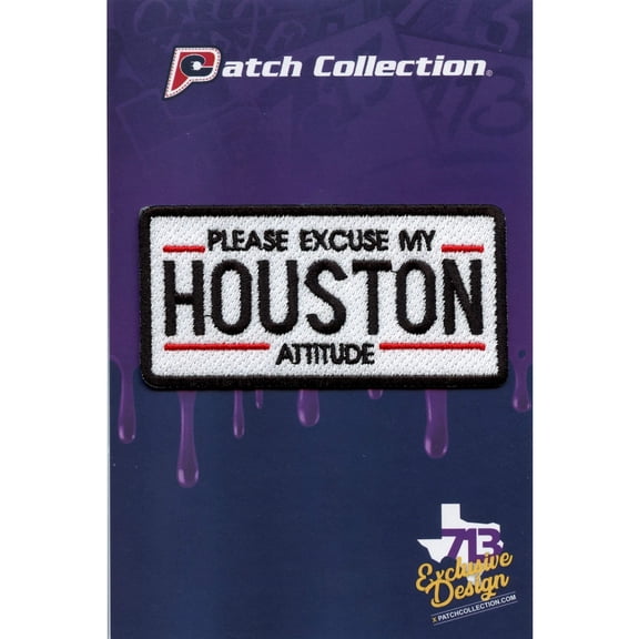 Please Excuse My Houston Attitude License Plate Iron On Patch