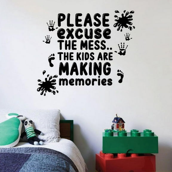 Please Excuse The Mess The Kids Are Making Memories Home Play Room Quote Vinyl Wall Decal For Kids RoomEntertainment Room Hand And Foot Prints Wall Art Wall Sticker Decoration Design Size (20x20 inch)
