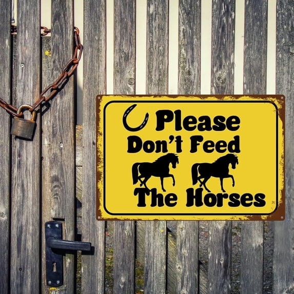 Please Don't Feed The Horses Signs Feed Warning Tin Signs 12x8 Inch Easy Mounting, Street Pre-Drilled Holes Metal Sign for Outside Door Business Workplace Wall Print Made in The USA