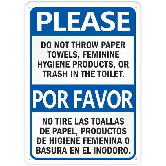 Please Do Not Flush Sign – 8x12 Inch RustFree Aluminum,Waterproof & UV Protected,Bilingual Restroom Sign for Feminine Hygiene Products & Trash Disposal Warning