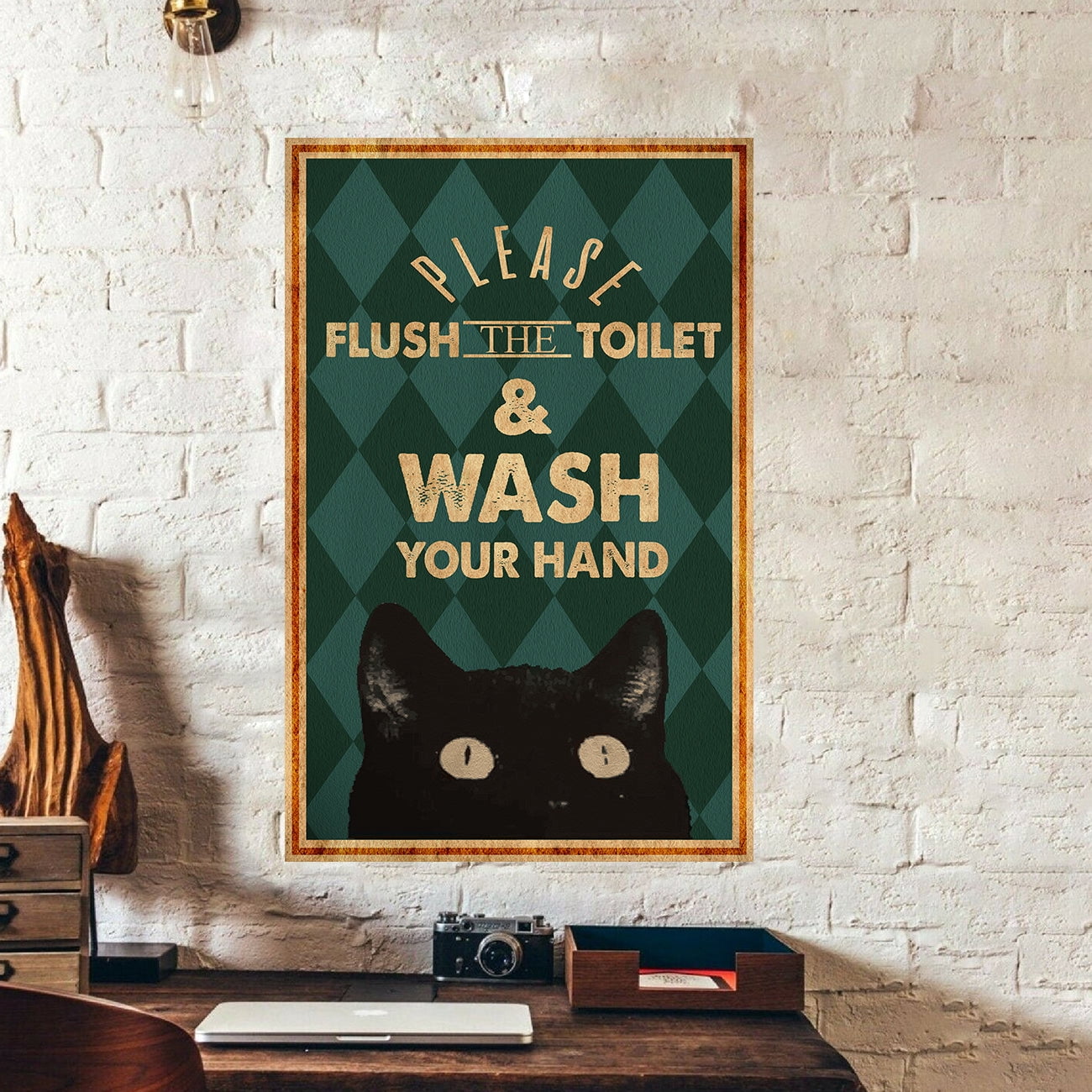Please Flush The Toilet And Wash Your Hands Cat Poster 11 x 17 Inch ...