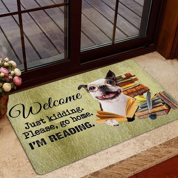 Please Go Home I'm Reading Welcome Doormat Rug,Golden Retriever Dog and Book Indoor Outdoor Doormat Mat Non Slip Absorption Bath Carpet Entrance Floor Rugs Front Kitchen Decoration 16 x 24 Inch