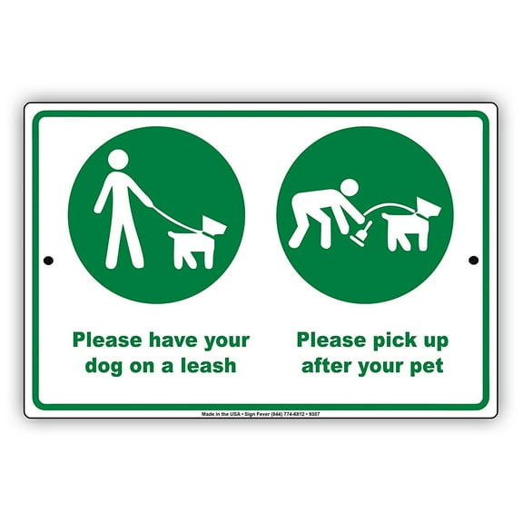 Please Have Your Dog On a Leash And Pick Up After Your Pet With Graphics Notice Aluminum Note Metal Sign 8"x12" Plate