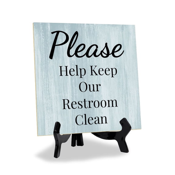 Please Help Keep Our Restroom Clean 5"x 5" Square Table Sign With Acrylic Easel | Bathroom Signage