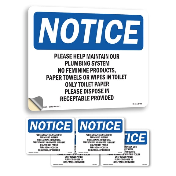Please Help Maintain Our Plumbing System OSHA Notice Vinyl Decal Label 5 Inch x 3.5 Inch - 5 Pack