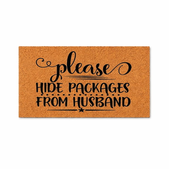 Please Hide Packages From Husband Doormat, Funny Front Door Welcome Mat, Outdoor Entryway Doormat (24x48 inches) WoodByStu 1071