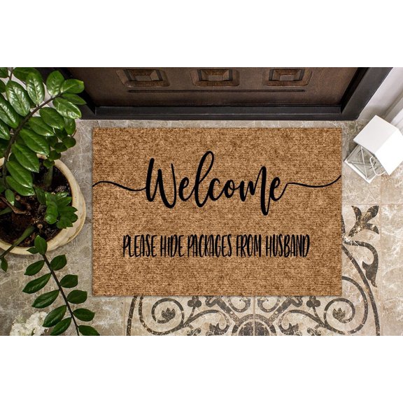 Please Hide Packages from Husband v2 | Funny Doormat | Welcome | Funny Door Mat | Funny Gift | Home Doormat | Housewarming | Closing Gift