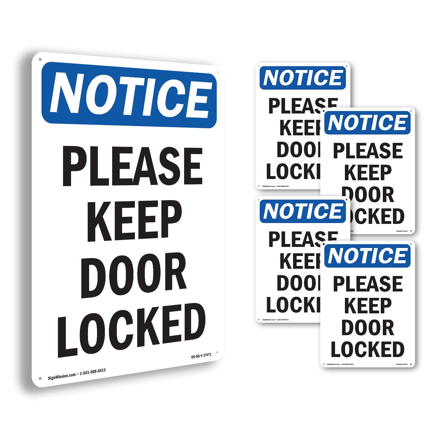 Please Keep Door Locked OSHA Notice Rigid Plastic Sign 18 Inch x 12 ...