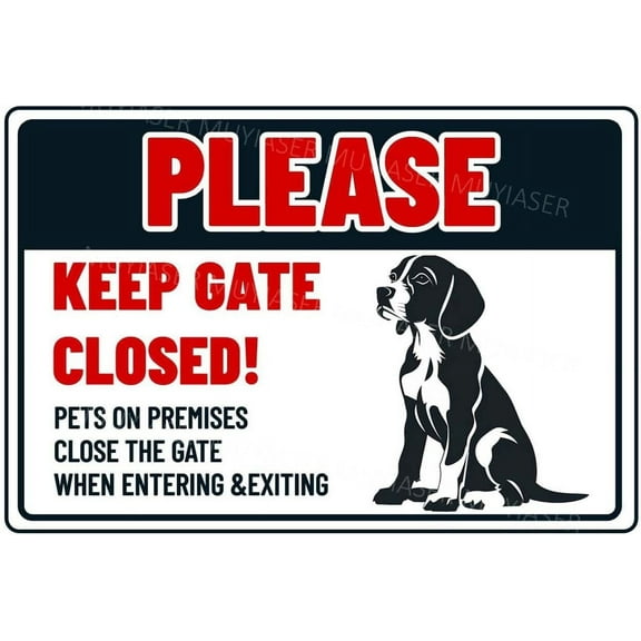 Please Keep Gate Closed Sign Beagle Dog Pets On Premises Aluminum Metal Tin Signs Door Sign Warning Sign For Gate Yard Home Kitchen Wall Decor 8x12 Inch