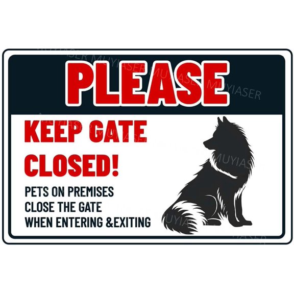 Please Keep Gate Closed Sign Samoyed Dog Pets On Premises Aluminum Metal Tin Signs Door Sign Warning Sign For Gate Yard Home Kitchen Wall Decor 8x12 Inch