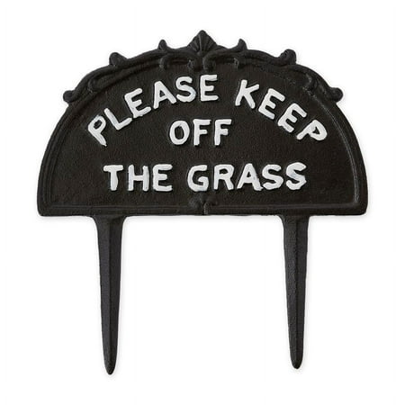 Please Keep Off The Grass Brown Iron Garden Stake measures 9.75x0.5x10 inches