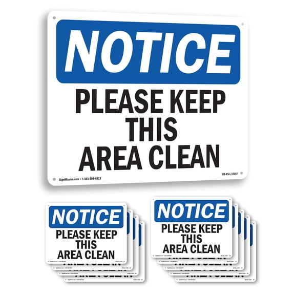 Please Keep This Area Clean OSHA Notice Aluminum Sign 14 Inch x 10 Inch - 10 Pack