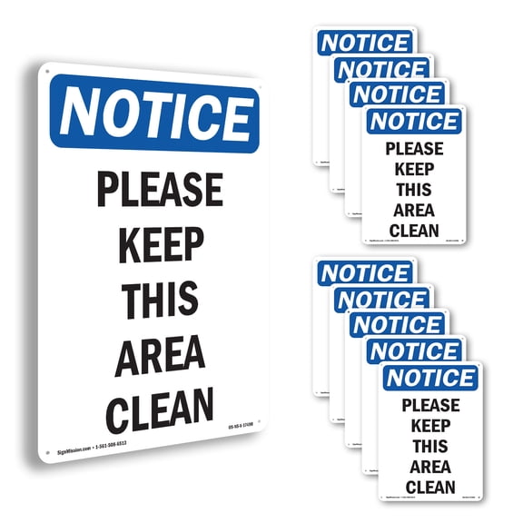 Please Keep This Area Clean OSHA Notice Aluminum Sign 14 Inch x 10 Inch - 10 Pack