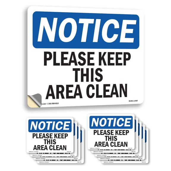 Please Keep This Area Clean OSHA Notice Vinyl Decal Label 5 Inch x 3.5 Inch - 10 Pack