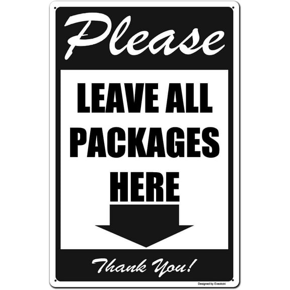 Please Leave All Packages Here Arrow Down Thank You Signs, 8X 12 Inches Package Delivery Sign Aluminum Metal Sign