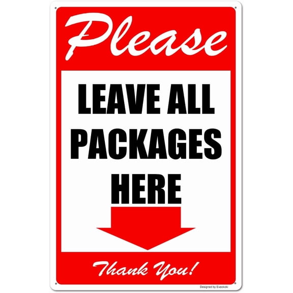 Please Leave All Packages Here Arrow Down Thank You Signs, 8X 12 Inches Package Delivery Sign Aluminum Metal Sign