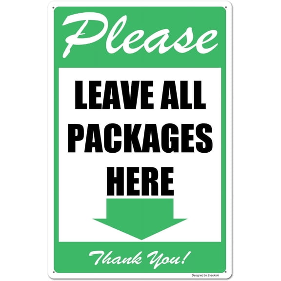 Please Leave All Packages Here Arrow Down Thank You Signs, 8x 12 Inches Package Delivery Sign Aluminum Metal Sign