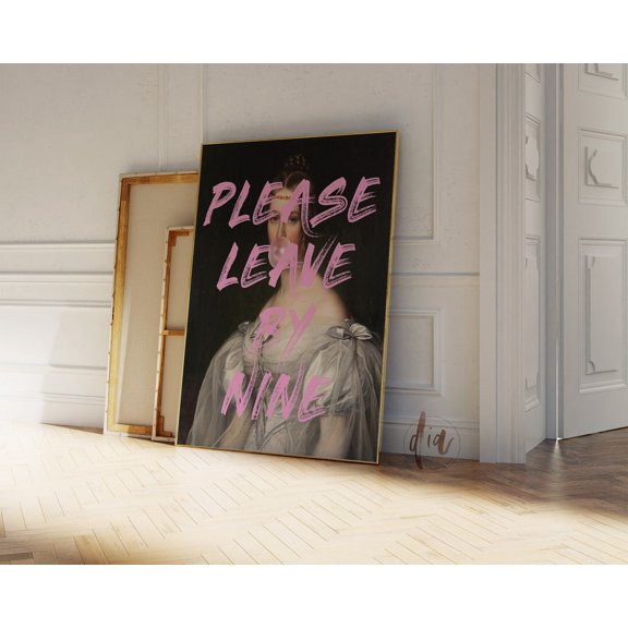 Please Leave By Nine Altered Art Pink Graffiti Poster Eclectic Entryway Wall Decor, Unframed Paper Poster 8x10in