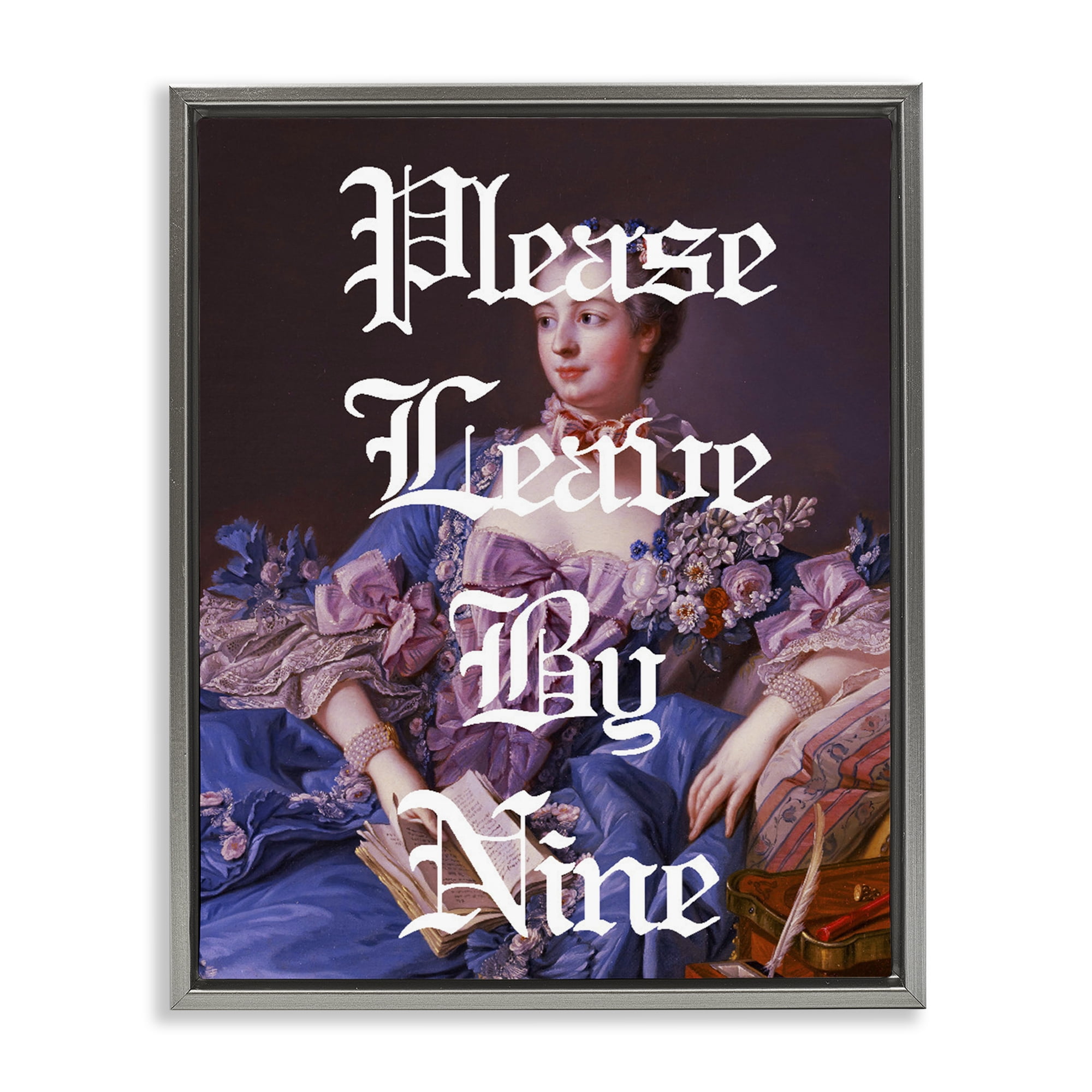Please Leave By Nine Gray Framed Floater Canvas Wall Art, design by Lil' Rue