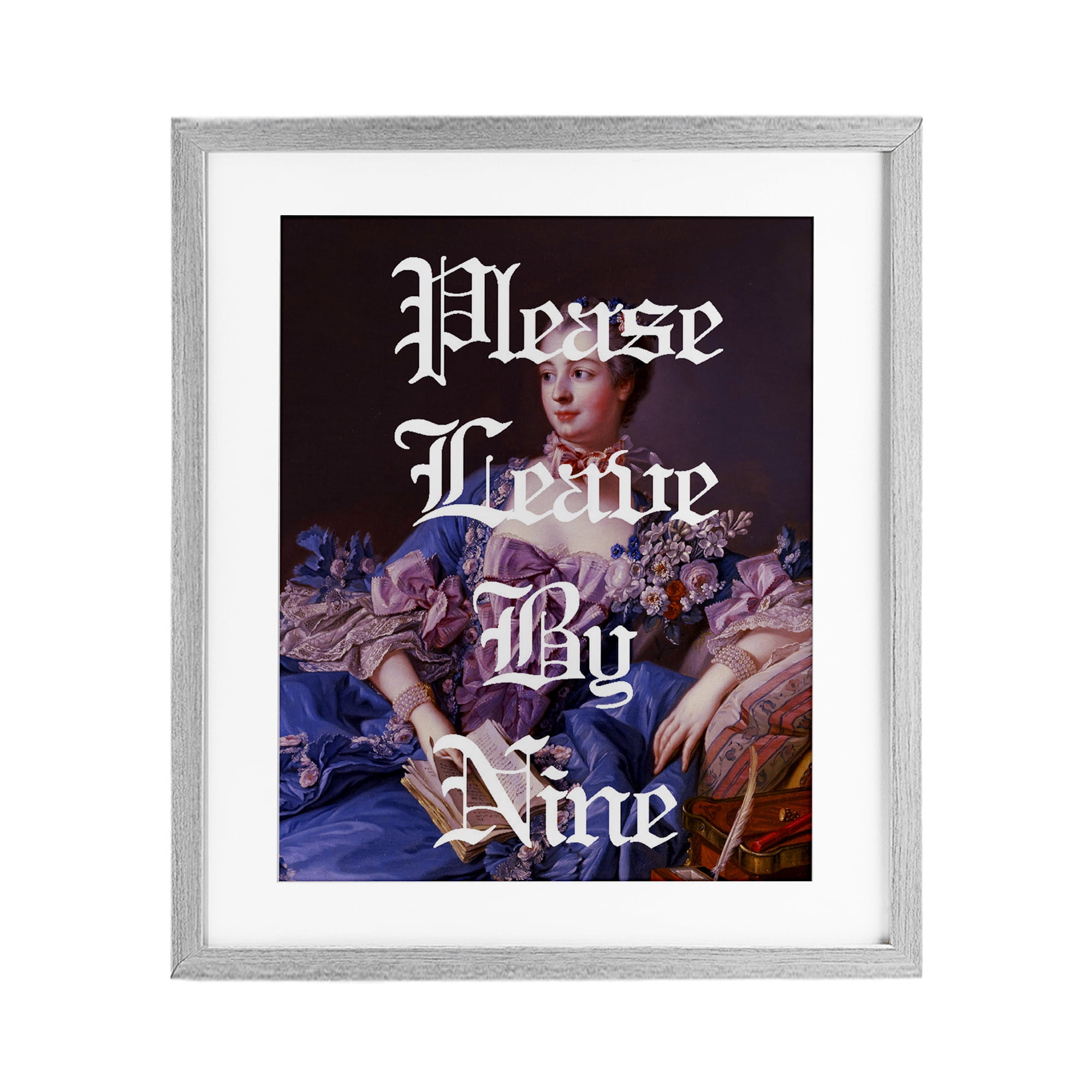 Please Leave By Nine Gray Framed Print Under Glass, design by Lil' Rue