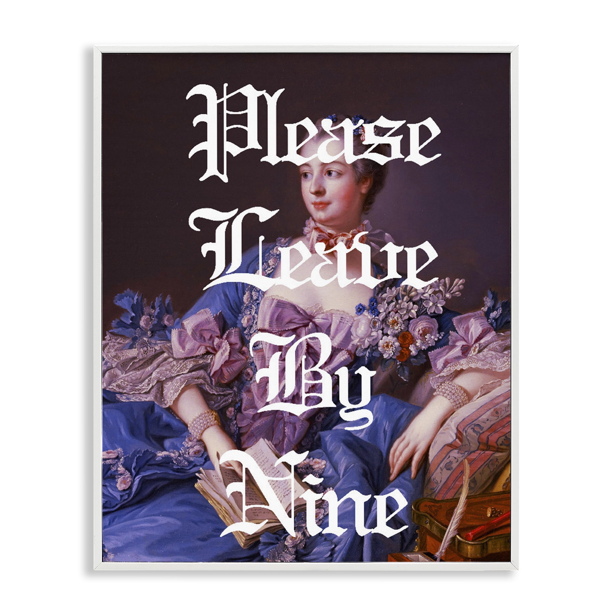 Please Leave By Nine White Framed Giclee Art, design by Lil' Rue