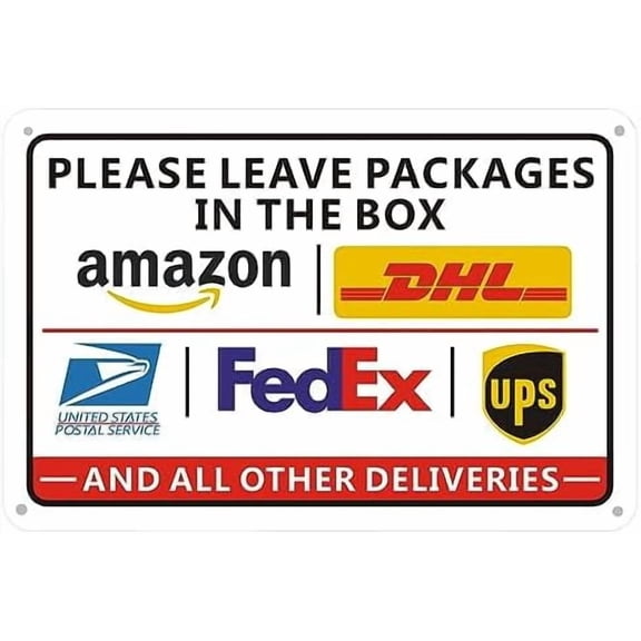 Please Leave Packages In the Box Sign 12 x 8 Inch, Aluminum Package Delivery Sign - Delivery Instructions Sign for Packages from Amazon, DHL, FedEx, USPS, UPS for Indoor Outdoor Home Business