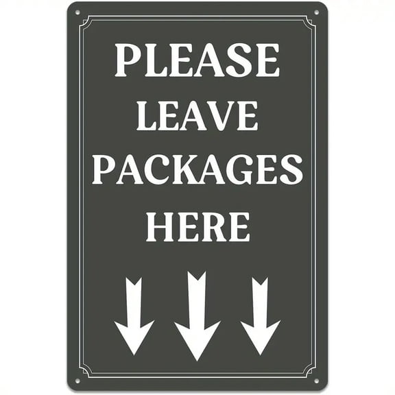 "Please Leave Packages Here" Metal Sign with Arrows, Aluminum Delivery Instruction Plaque, 8x12 Inch Outdoor Notice Sign for Porch, Front Door, Home