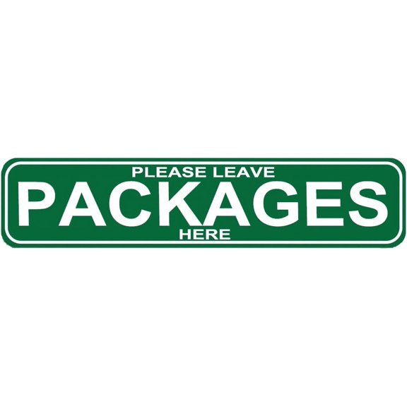 Please Leave Packages Here Metal Sign, Deliveries Street Sign or Door Name Plate Plaque Novelty Sign for Farm House Garage Wall Decor Tin Sign 16 x 4 Inch