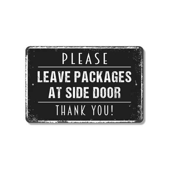 Please Leave Packages At Side Door (2 Pack) 8 Inch x 12 Inch Novelty Plastic Sign Drop Here Thank You Weatherproof Perfect for Porches Entryways Lobbies Fun Gift for Homeowners
