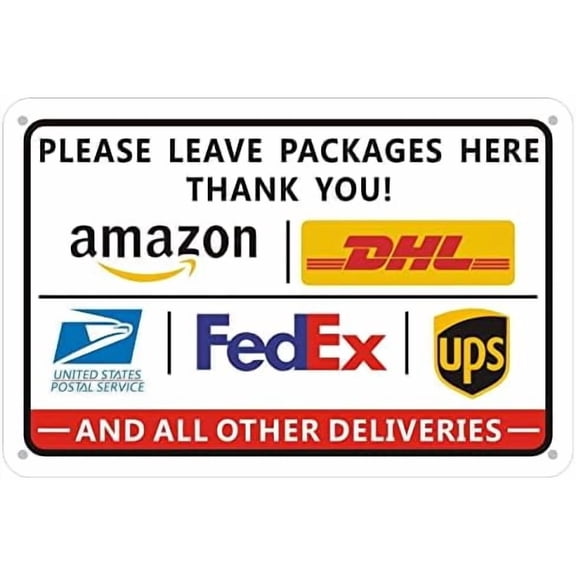 Please Leave Packages Here Sign 12 x 8 Inch, Metal Package Delivery Sign Delivery Instructions Signs for Packages from Amazon, DHL, FedEx, USPS, UPS, Indoor Outdoor Use for Home, Business