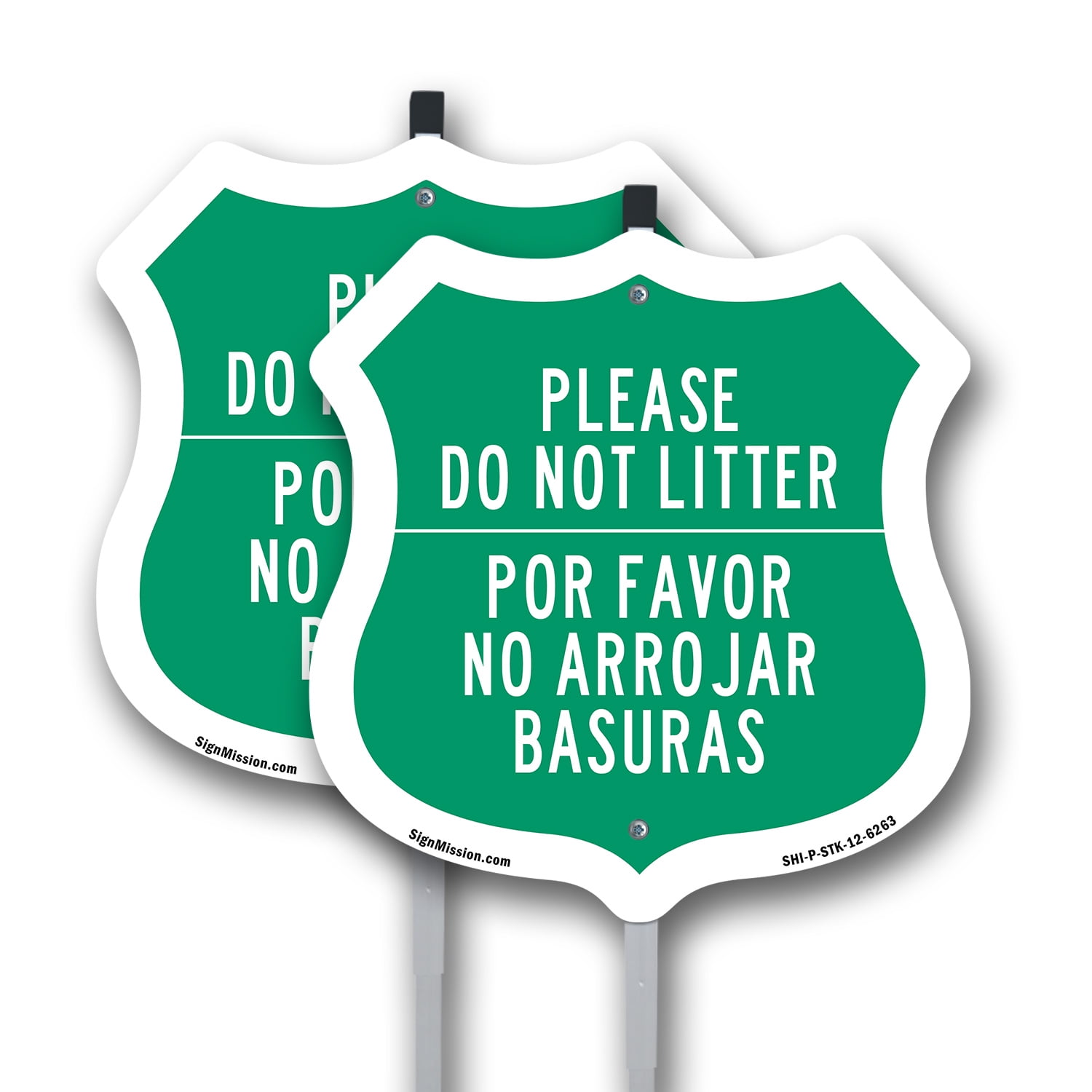 Please Do Not Litter Bilingual English / Spanish (2 Pack) 12 inch X 12 ...
