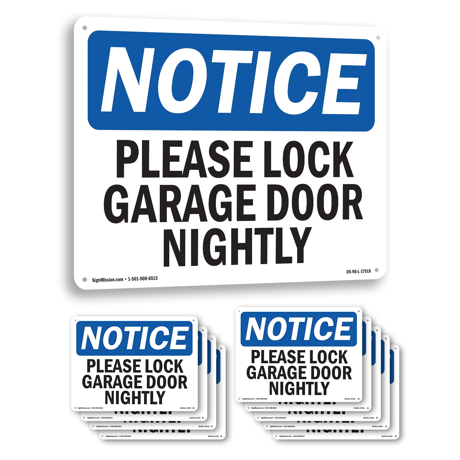 Please Lock Garage Door Nightly OSHA Notice Rigid Plastic Sign 18 Inch ...