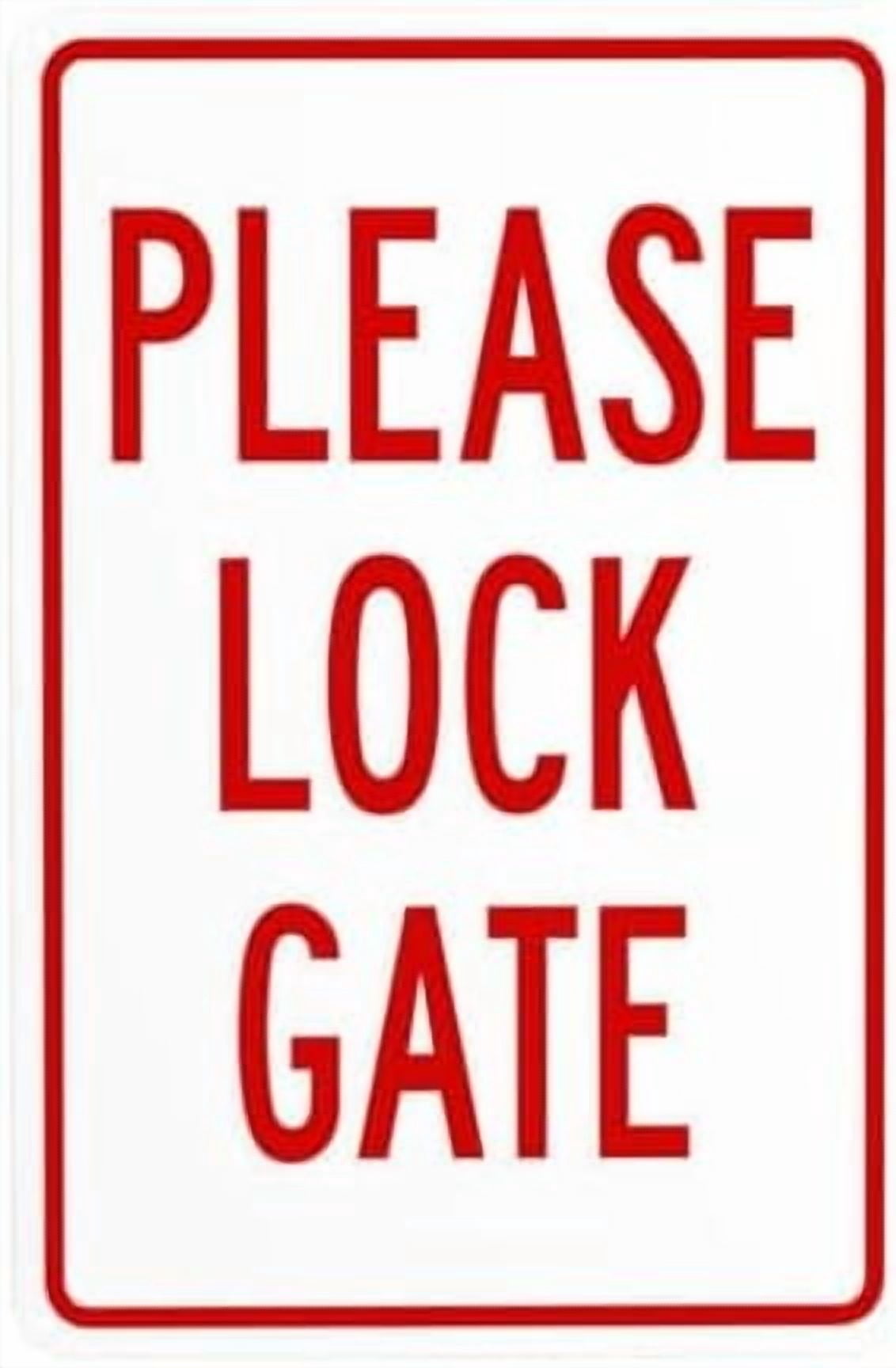 Please Lock Gate Warning Sign, Gate Security Metal Signs for Busines ...