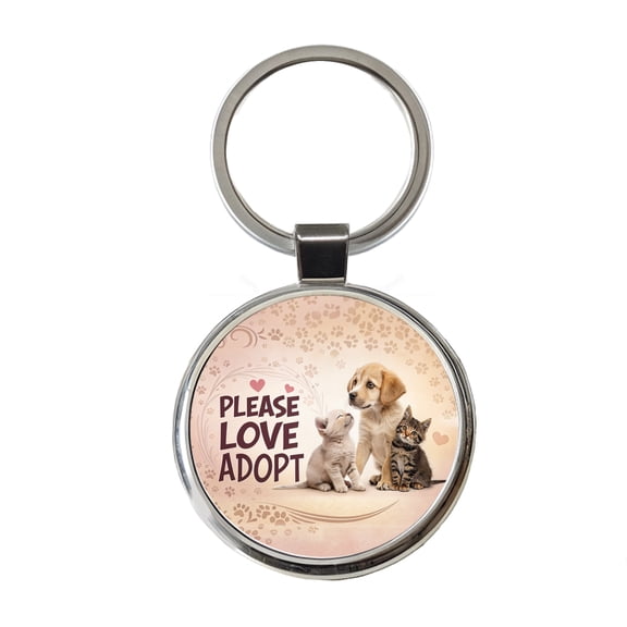 Please Love Adopt Animal Pet Rescue Adoption Metal Round Keychain