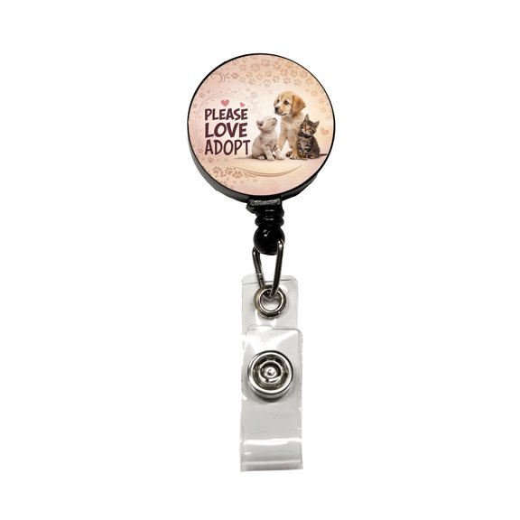 Please Love Adopt Animal Pet Rescue Adoption Retractable Reel ID Badge Key Card Name Tag Holder with Clip